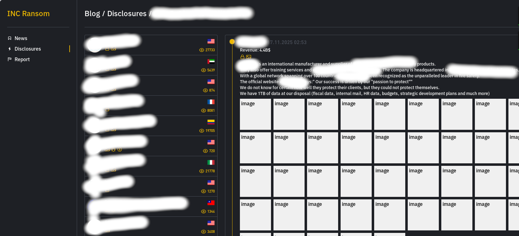 INC Ransom leak site on Tor listing victims